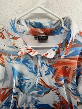 Yatta Golf Mens Performance Golf Polo 3XL Geometric Floral White Blue Red